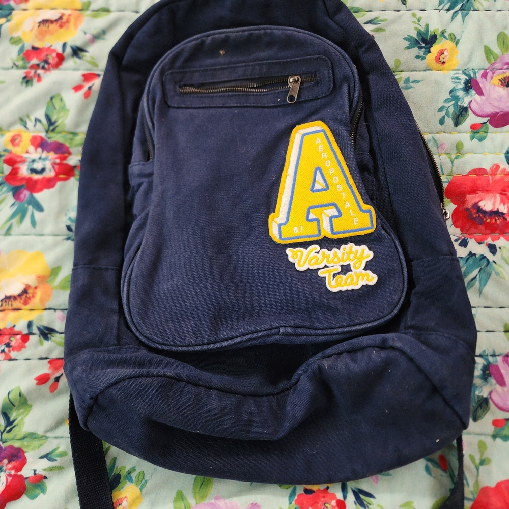 Aeropostale Navy Blue Backpack with Yellow Varsity Patch